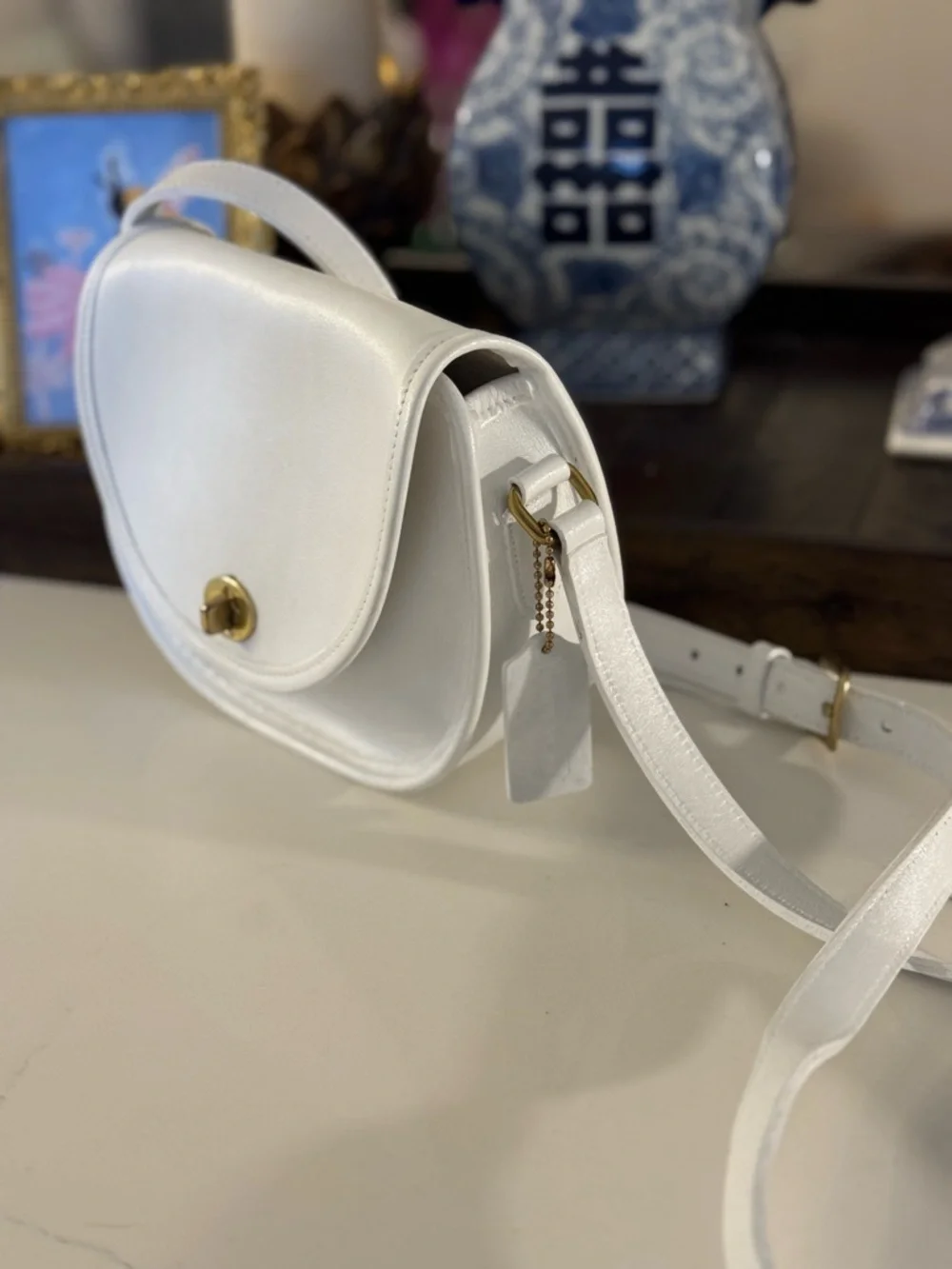 🤍 VINTAGE COACH WHITE LEATHER WATSON TURNLOCK CROSSBODY BAG #9981! - Picture 9 of 12